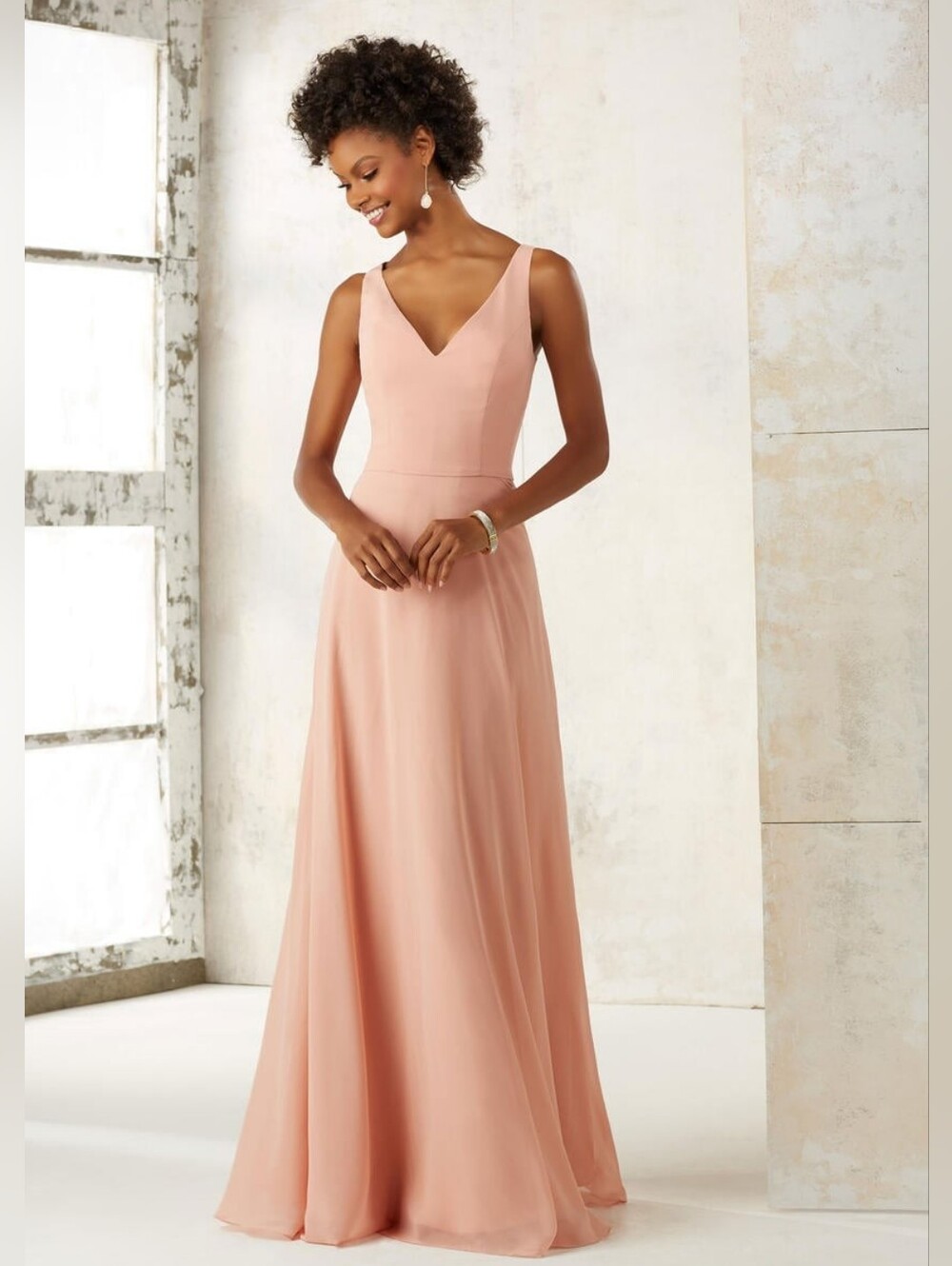 Size 20 Peach Orange Chiffon Tank Strap Aline Bridesmaids Dress By Mori Lee NWT